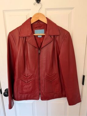 Nine West Women’s Red Leather Zip Jacket